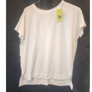 All in Motion Womens Active Short Sleeve Top White Relaxed Fit Split Hem S NWT